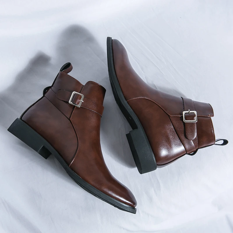 Men Formal Wear With Boots - แฟชั่นผู้ชายชี้รองเท้าหนังอังกฤษธุรกิจรองเท้ากลางแจ้งรองเท้าหนังลําลองขนาดใหญ่: 38-47