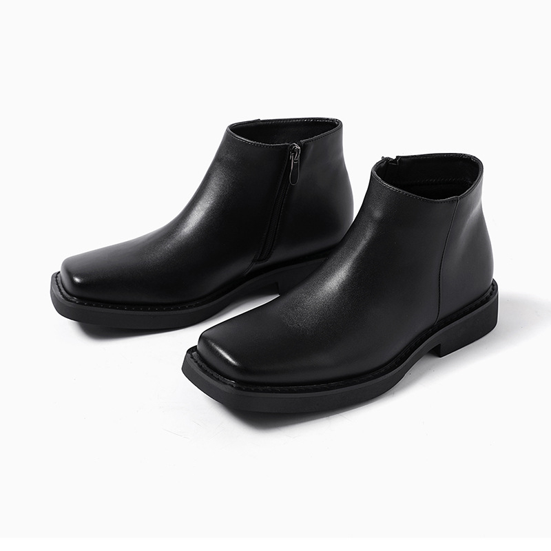 Men Formal Wear With Boots - รองเท้า Casual Leather สำหรับบุรุษสีดำแนวแฟชั่นสุดหรูรองเท้าบูทยาวถึงข้อเท้ารองเท้าบูตเชลซีหัวเหลี่ยมสไตล์อังกฤษแนวธุรกิจ