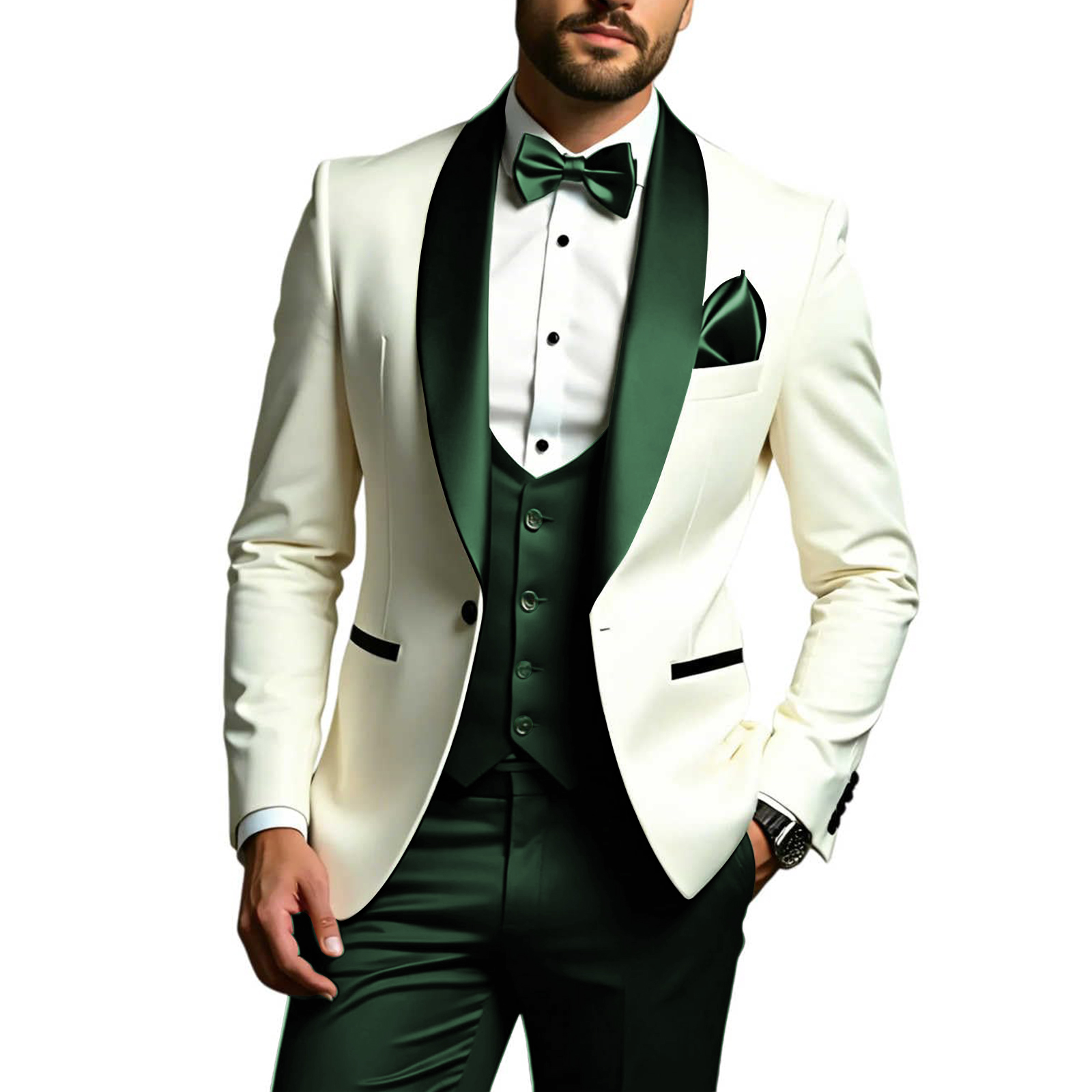 Men Formal Wear Modern - ชุดสูทผู้ชาย 3 ชิ้น ทรงเข้ารูป ชุดทักซิโด้สำหรับผู้ชาย ปกชาล