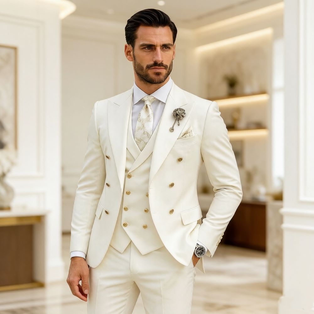 ชุดสูทแต่งงานสีงาช้างสำหรับผู้ - Men Formal Wear Modern บทวิจารณ์และราคา