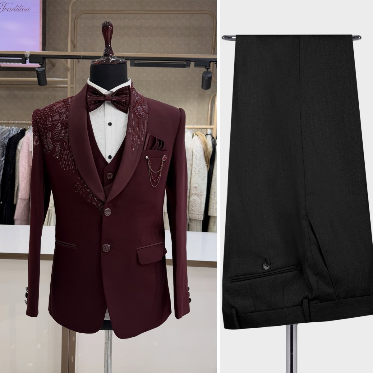ชุดทักซิโด้เจ้าบ่าว 3 ชิ้น ประ - Men Formal Wear Modern บทวิจารณ์และราคา