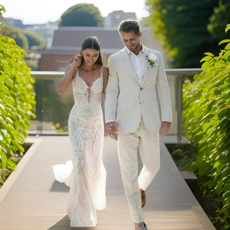 ผ้าลินินงานแต่งงาน Tuxedo สําห - Men Formal Wear Modern บทวิจารณ์และราคา